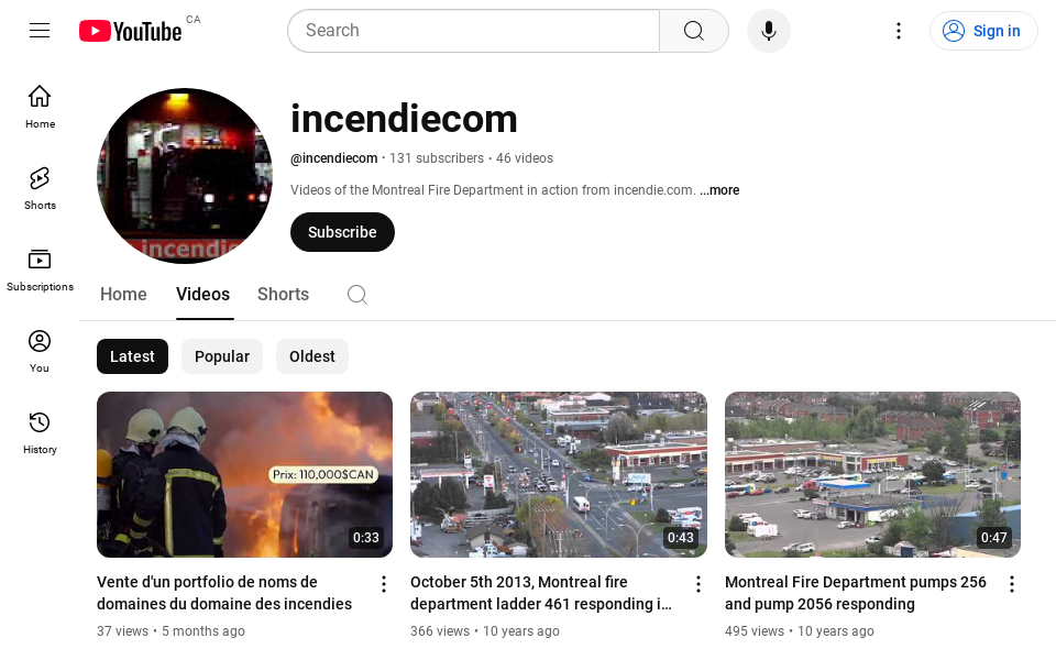 www.youtube.com/user/incendiecom/videos screen capture