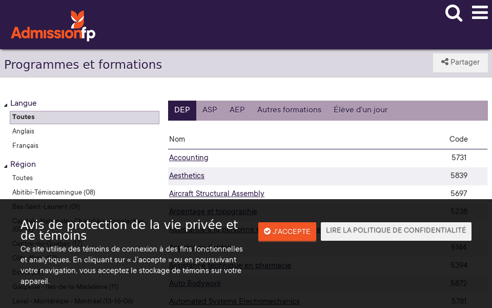 www.admissionfp.com/programmes-et-formations/dep?region=6&langue=fr screen capture