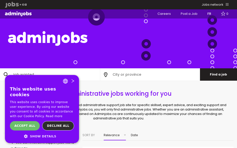 www.adminjobs.ca screen capture