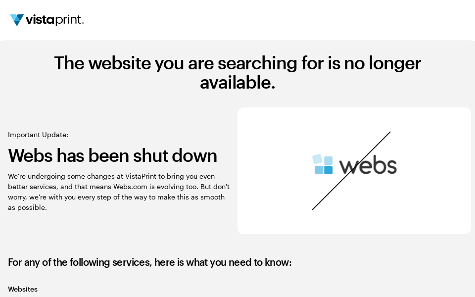 www.vistaprint.com/digital-marketing/webs-shutdown screen capture