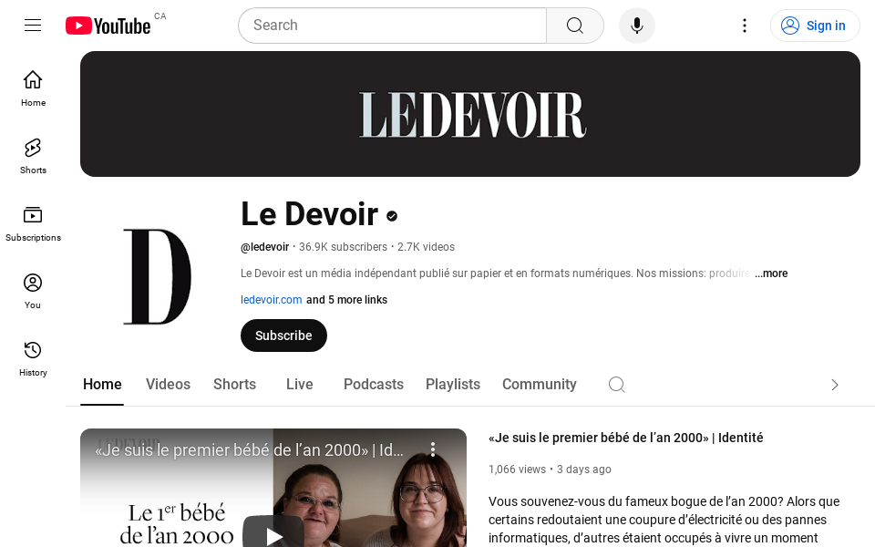 www.youtube.com/user/JournalLeDevoir screen capture