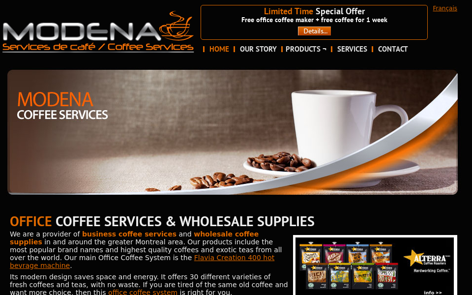 www.modenacoffee.ca screen capture