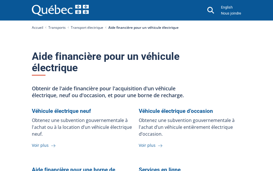 www.quebec.ca/transports/transport-electrique/aide-financiere-vehicule-electrique screen capture