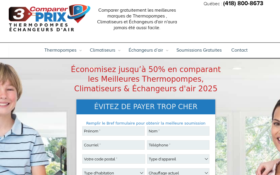 comparer3prixthermopompes.ca screen capture