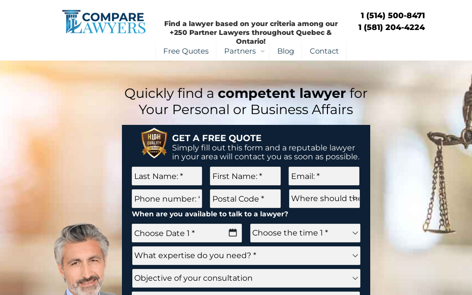 comparelawyers.ca screen capture