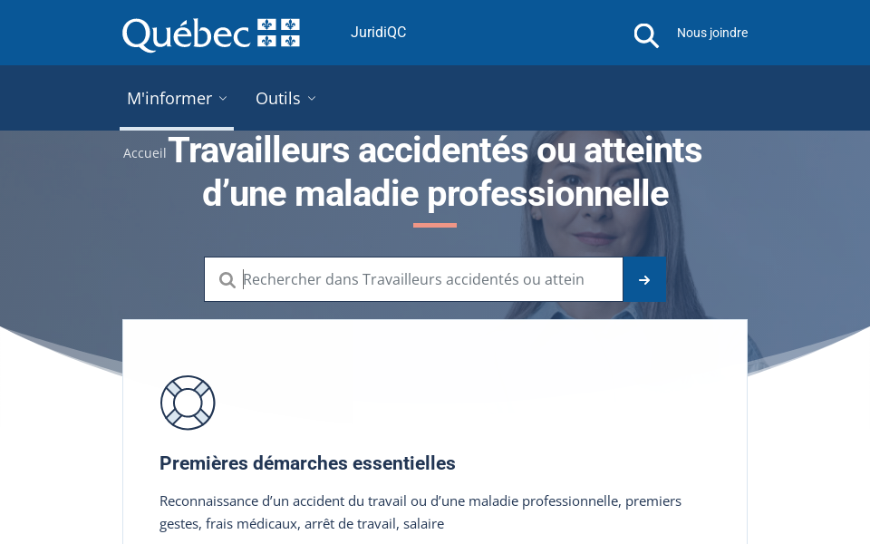 juridiqc.gouv.qc.ca/travailleurs-accidentes-ou-atteints-d-une-maladie-professionnelle screen capture