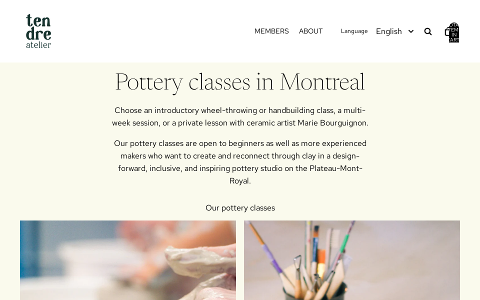 www.tendreatelier.com/collections/cours-de-poterie-montreal screen capture