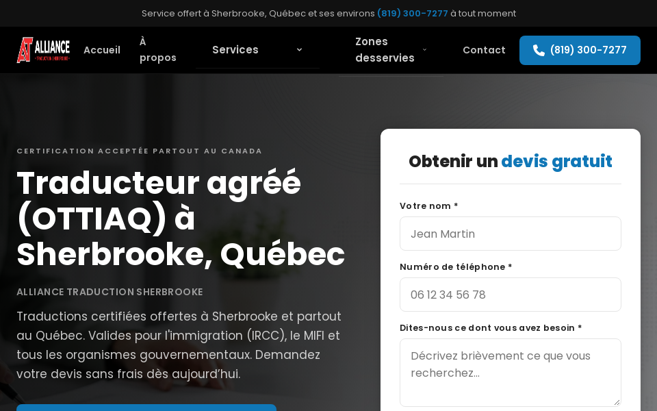 www.alliancetraductionsherbrooke.ca screen capture